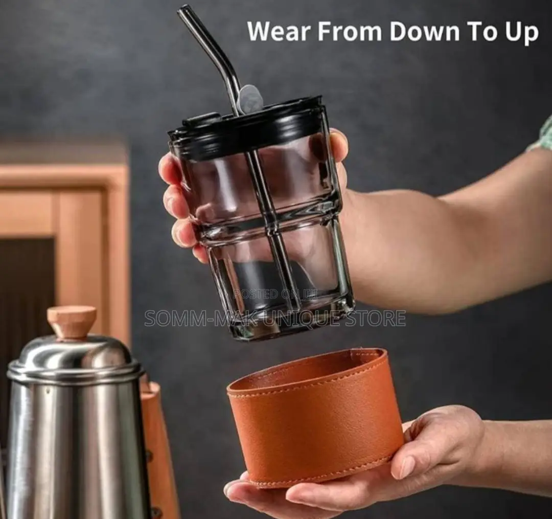 Slub Glass Cup With Protective Leather Sleeve