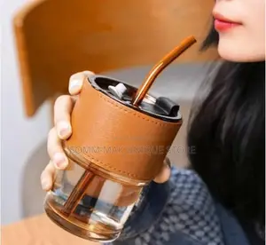 Slub Glass Cup With Protective Leather Sleeve