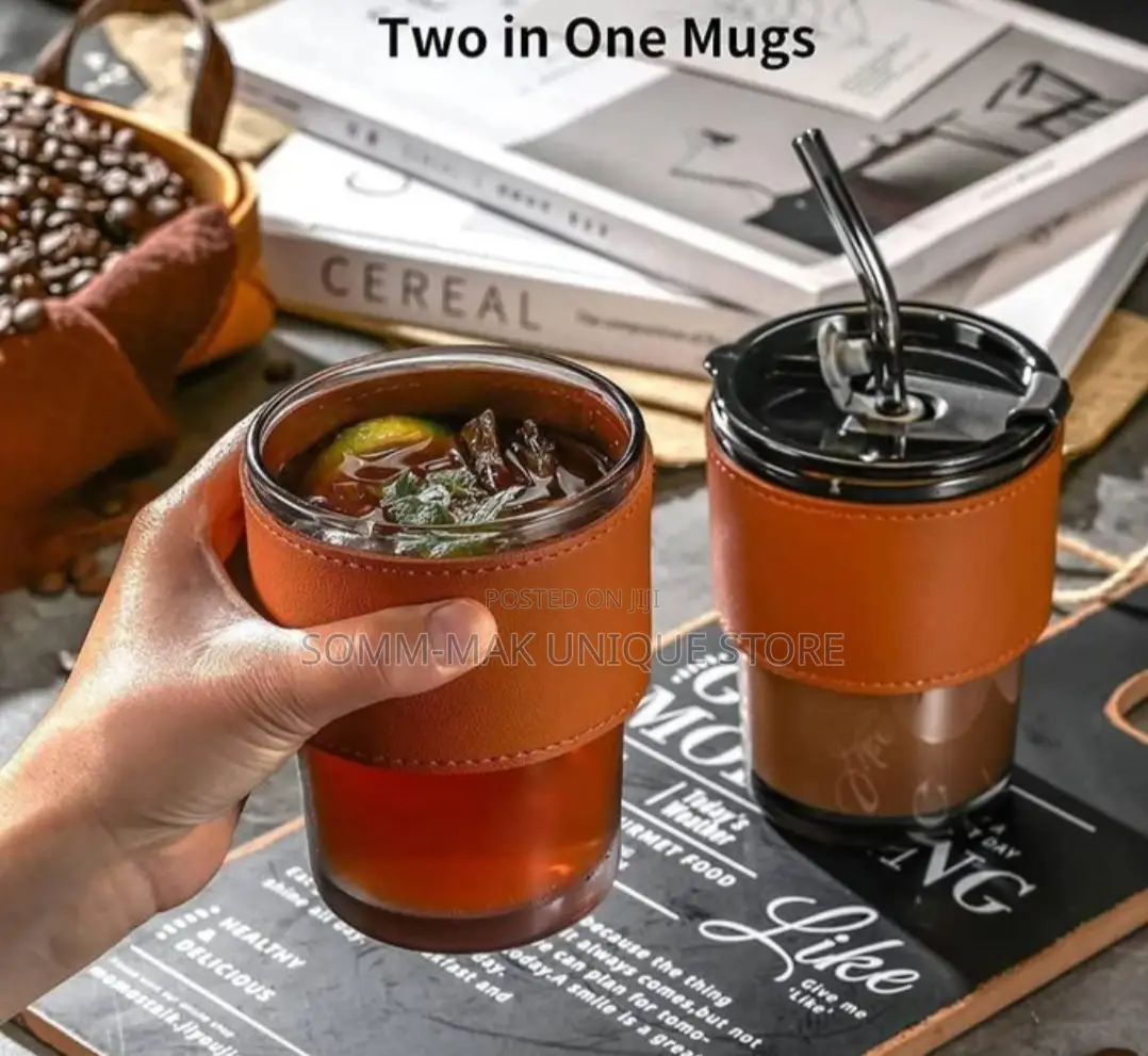 Slub Glass Cup With Protective Leather Sleeve