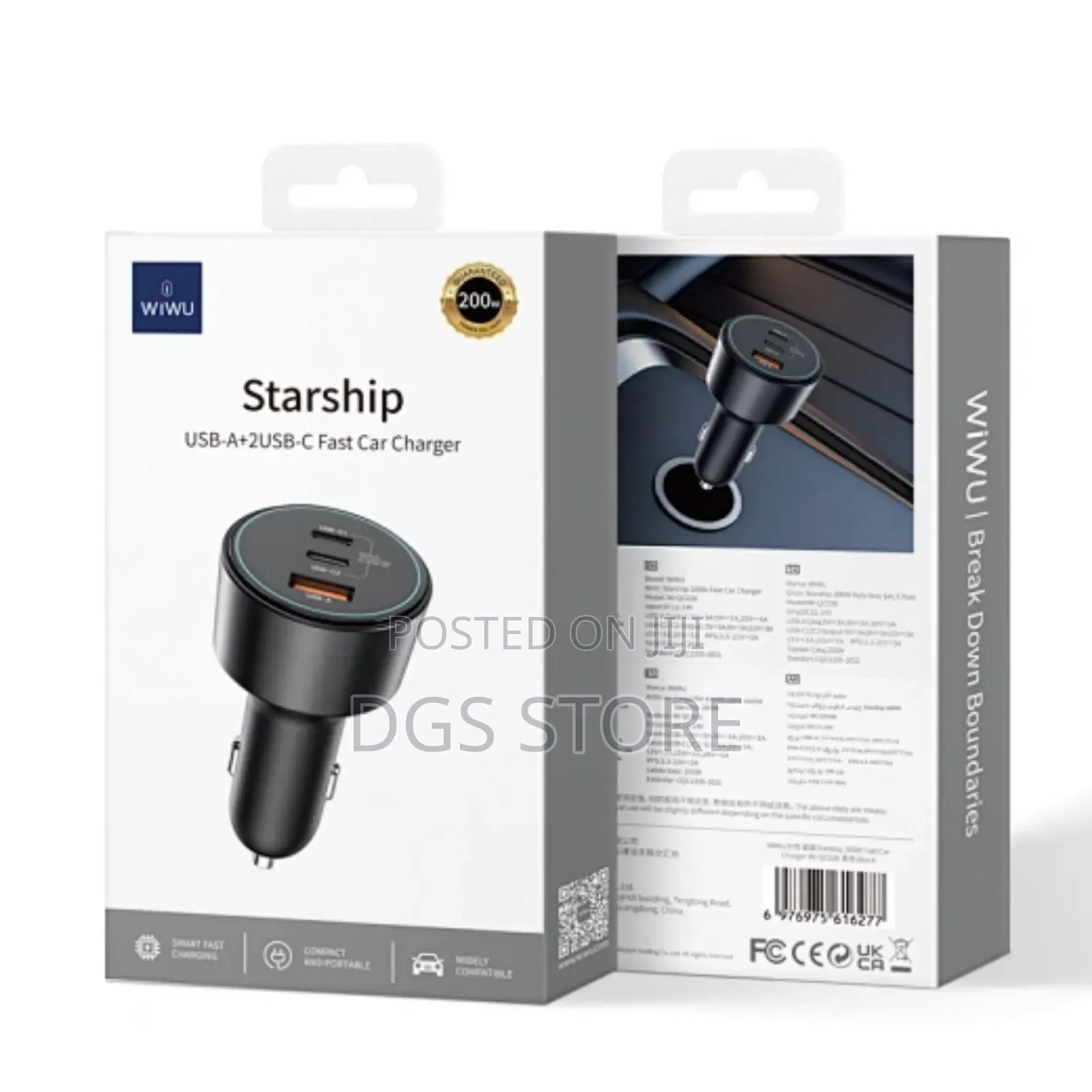 Wiwu Starship Usb a + 2 Usb C Fast Car Charger 200w