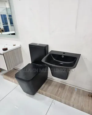 Black Toilet Seat Wc and Wall Hung Basin