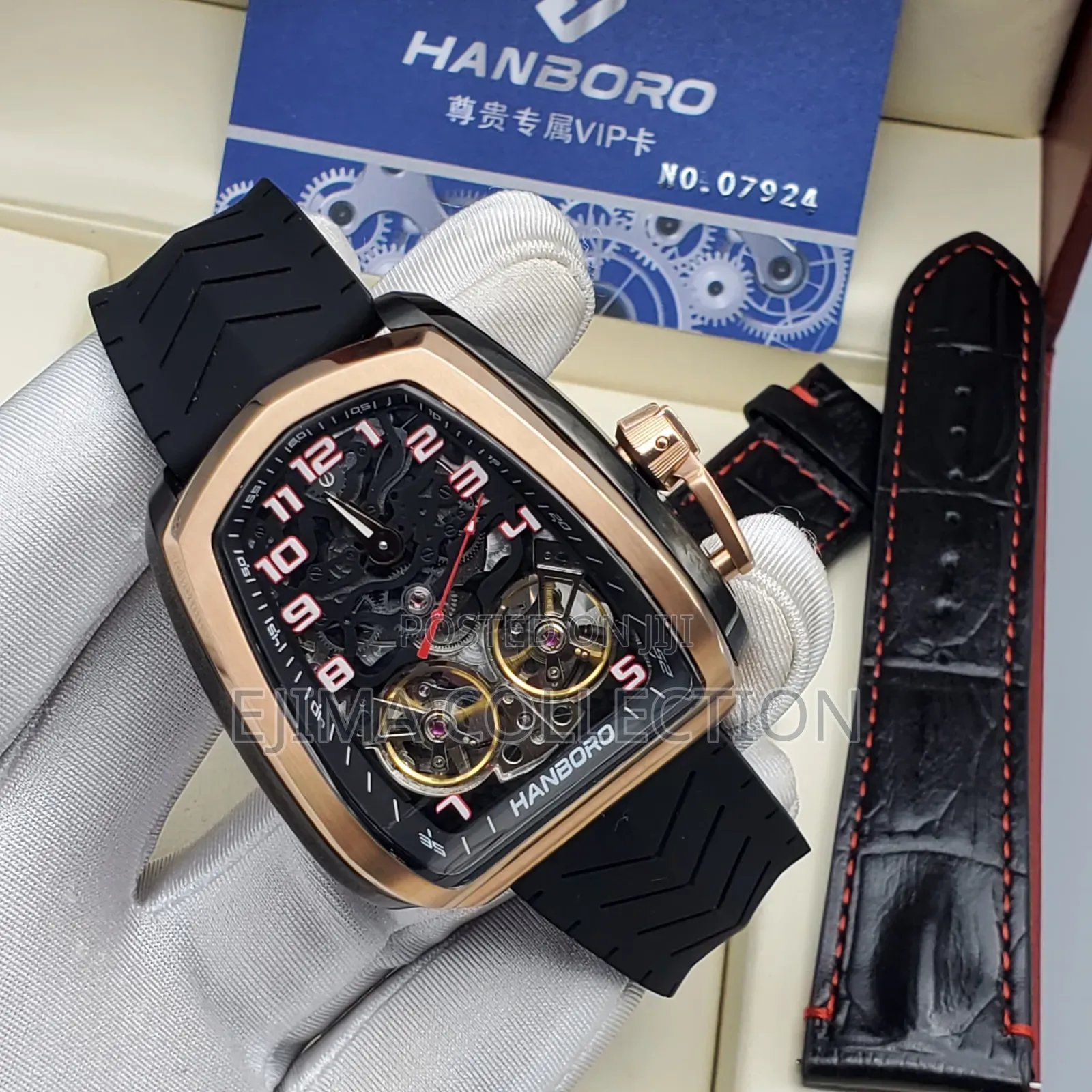 Hanboro Watch With Double Strap Rubber an Leather Automatic