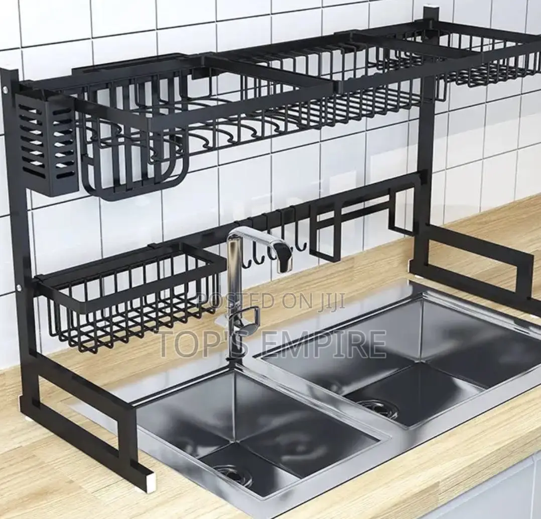 Adjustable Over-the-Sink Kitchen Dish Drying Rack With Utensil Holder