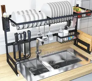 Adjustable Over-the-Sink Kitchen Dish Drying Rack With Utensil Holder