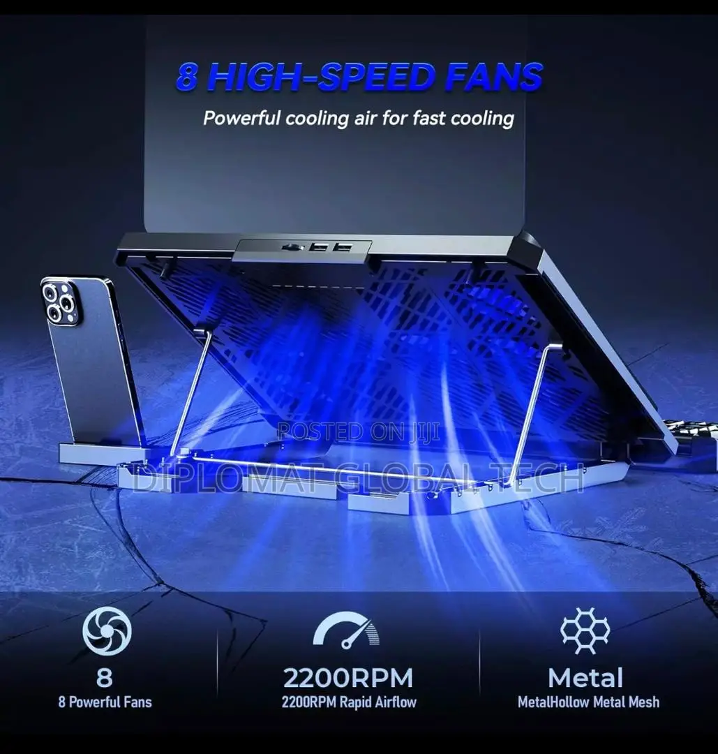 Computer Cooler For Laptop With 8 Silent Fans