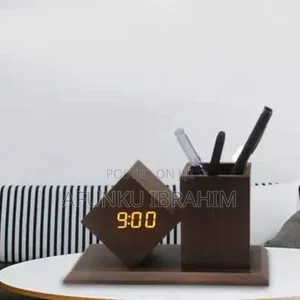 Photo - Wooden Digital Led Alarm Clock With Pen Holder