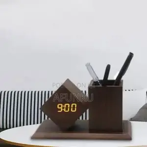 Wooden Digital Led Alarm Clock With Pen Holder
