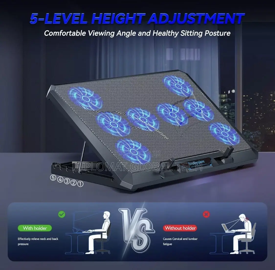 Computer Cooler For Laptop With 8 Silent Fans
