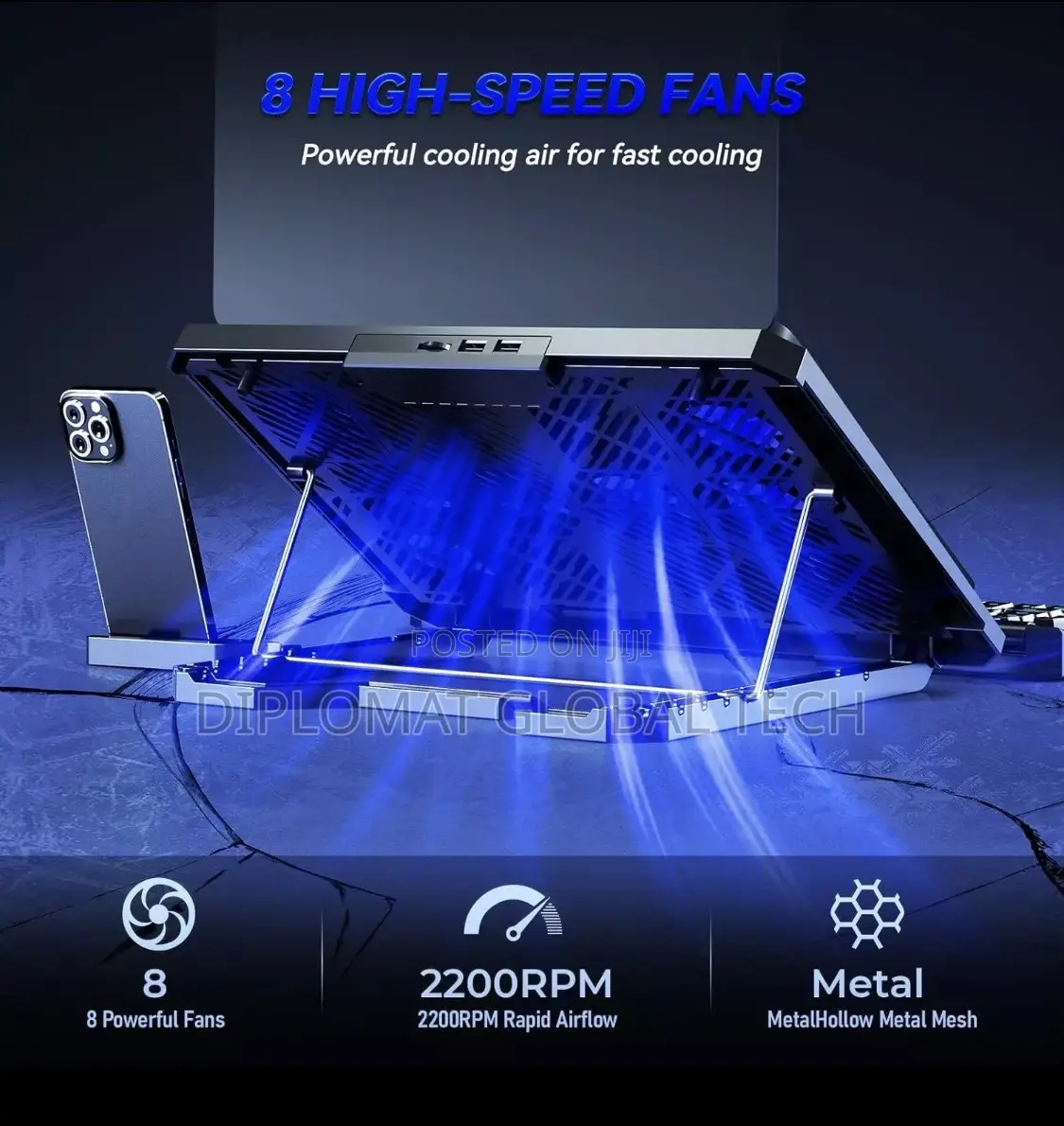 Computer Cooler For Laptop With 8 Silent Fans