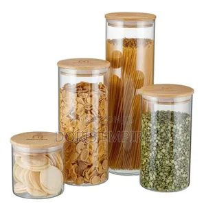 4pcs Set Glass Airtight Storage Container With Bamboo Lid.