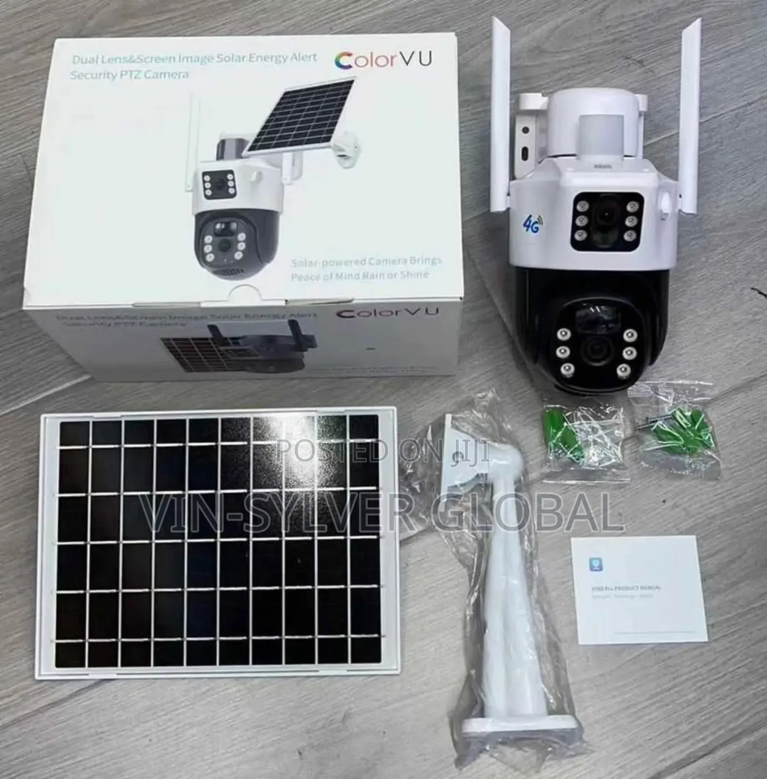 Solar Powered CCTV Camera Three Lens View With Auto Track