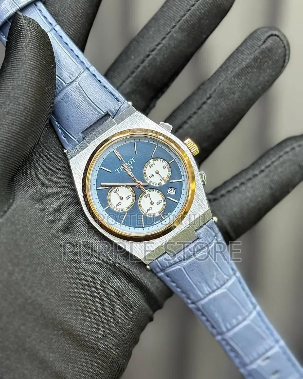 Tissot Chronograph  Blue  Leather  Watch 