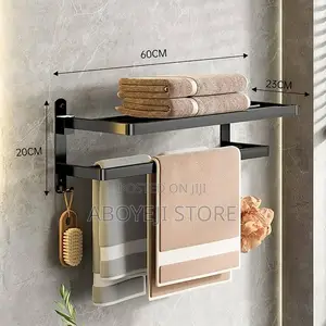 40/60cm Double Layer Towel Rack Black Non Drilling Movable•