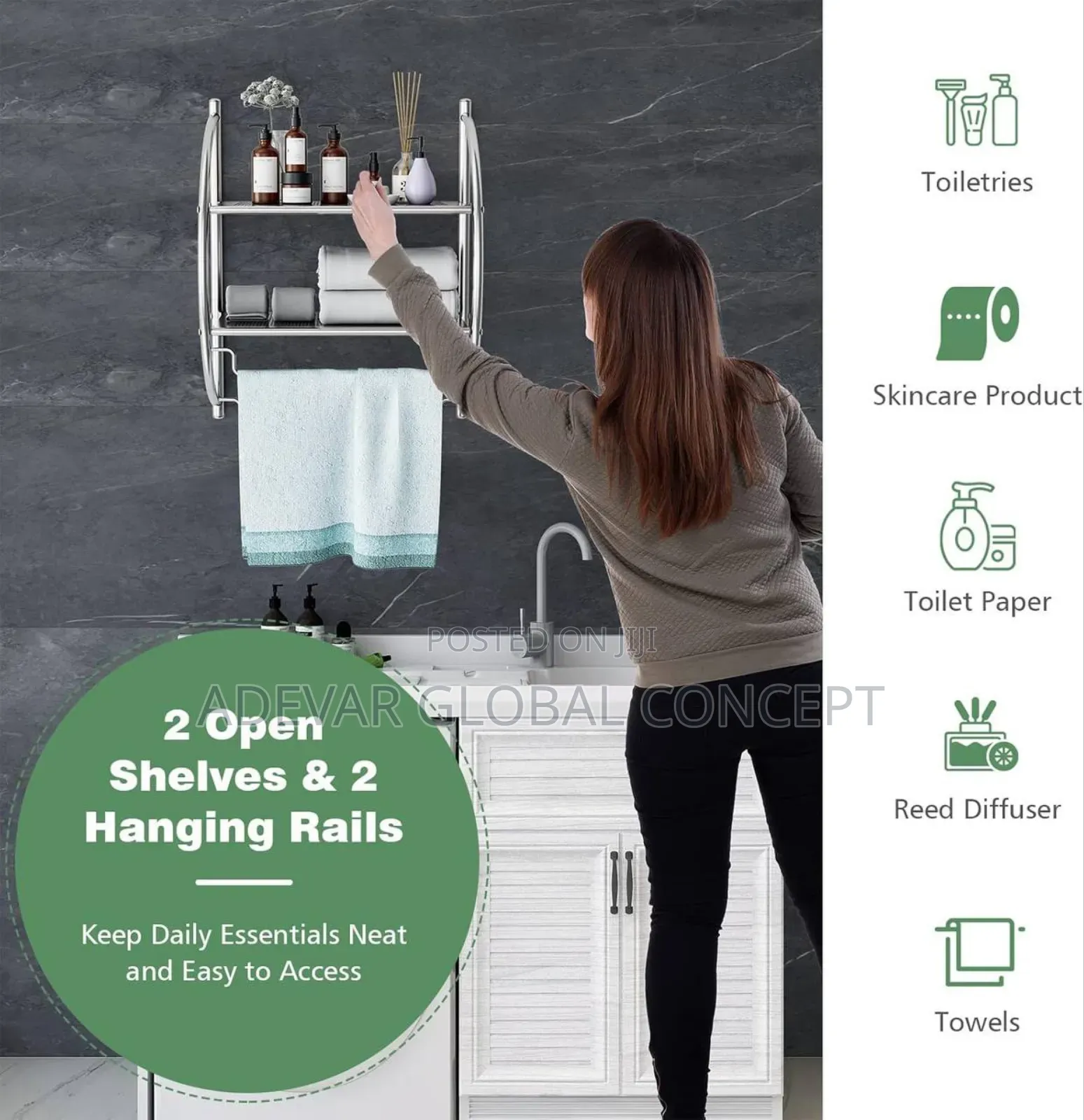 2 Tier Bathroom/Commodity Shelf With Towel Rails Rack
