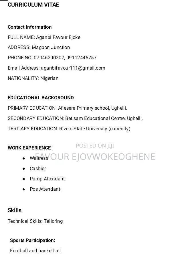Part-Time Weekend CV
