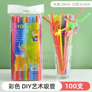 100pc Colorful Disposal Bendable Drinking Straw
