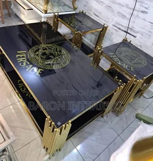 Versace Marble Top Center Table With 2 Side Table