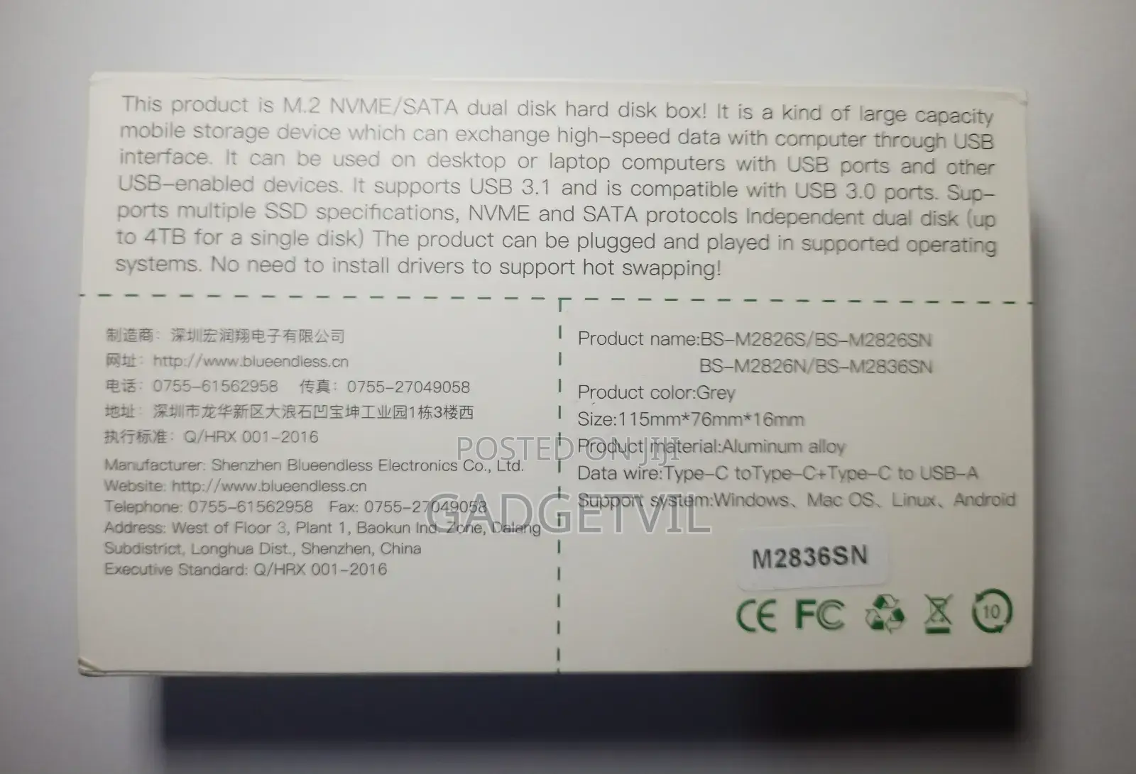 Dual Protocol M.2 Nvme/Sata Ssd Type C Enclosure