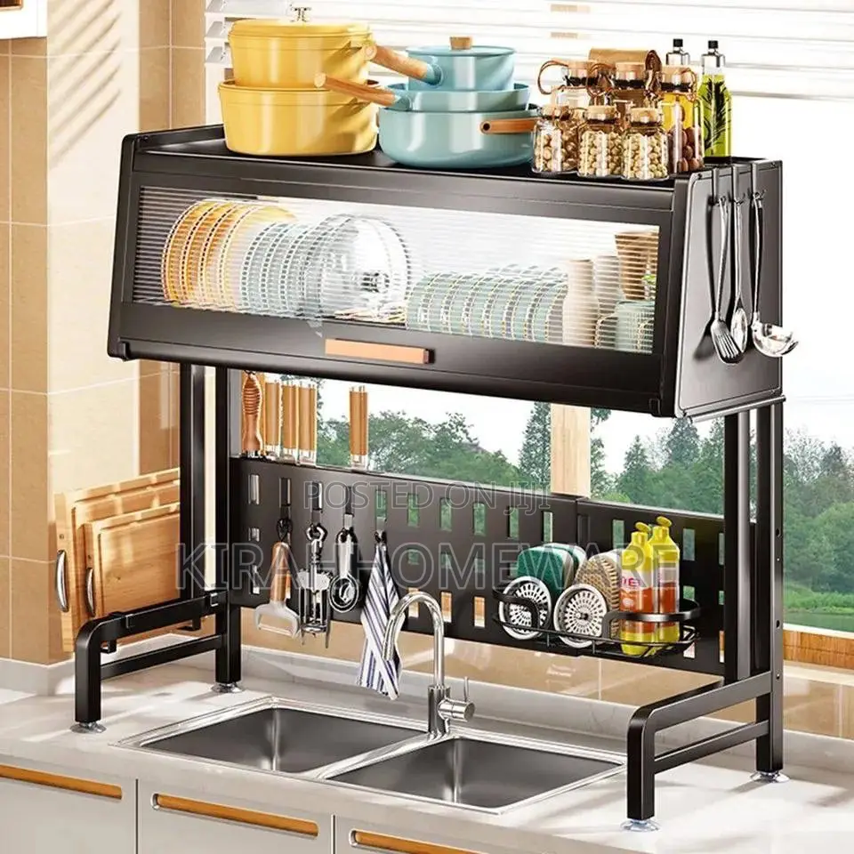 85cm Large Over the Sink Dish Rack With Lid