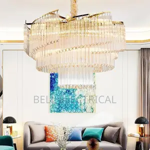 Mid Century Crystal Led Lights Luxury Villa Lobby