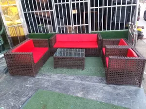 7 Seaters Brown Rattan Set of Chairs and Glass Table