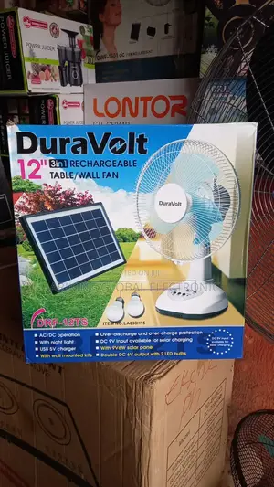 Duravoit Rechargeable Fan 12inch With Solar Panel