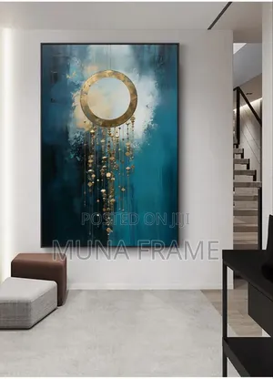 Abstract Golden Shadow With Gold Circle Pint on Canvas