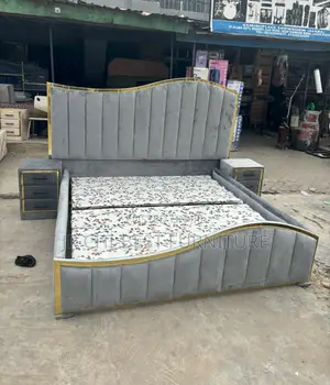 Unique Complete Set of Upholstery Padded 6 by 6 HDF Bedframe