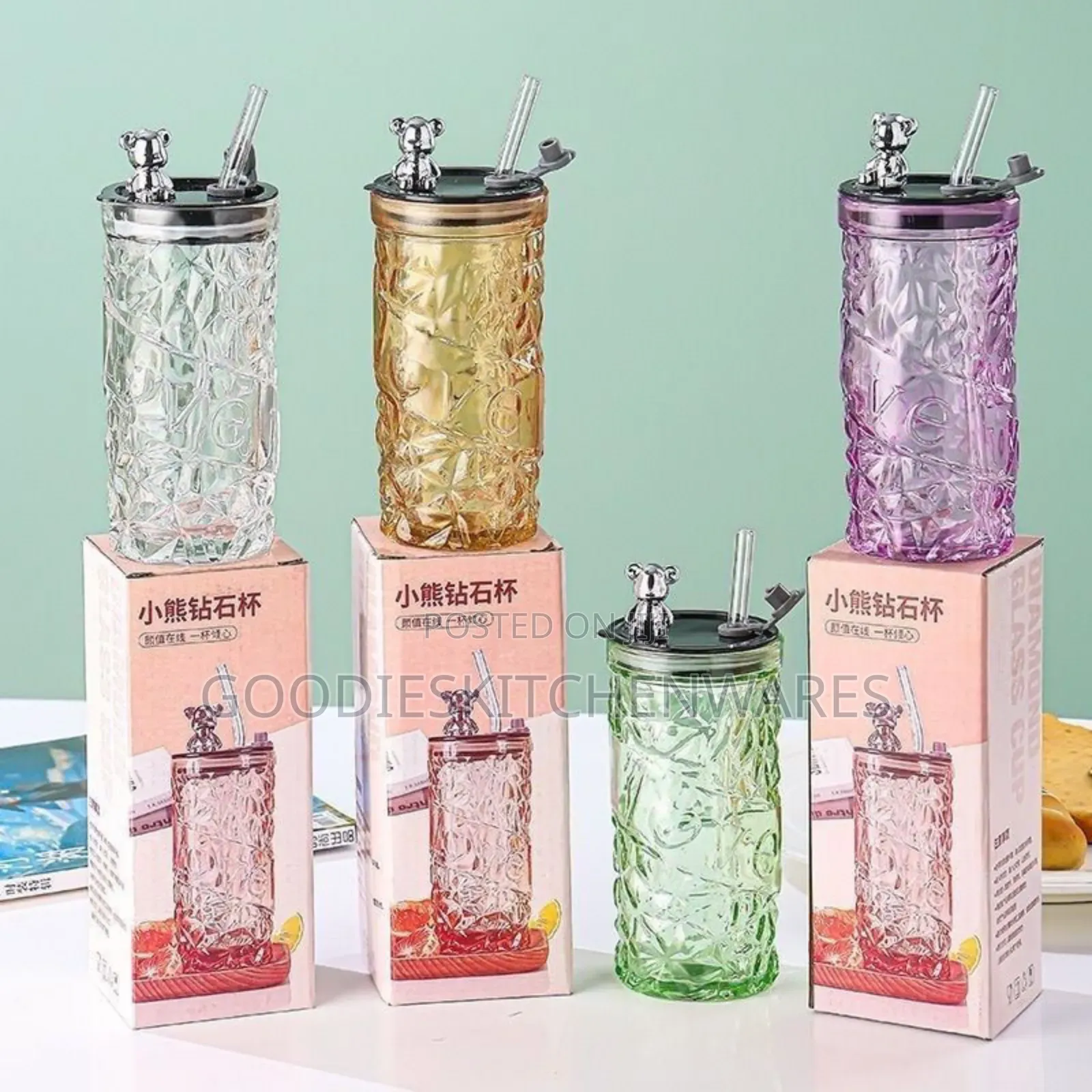 Glass Cup With Straw/ Smoothie Cup