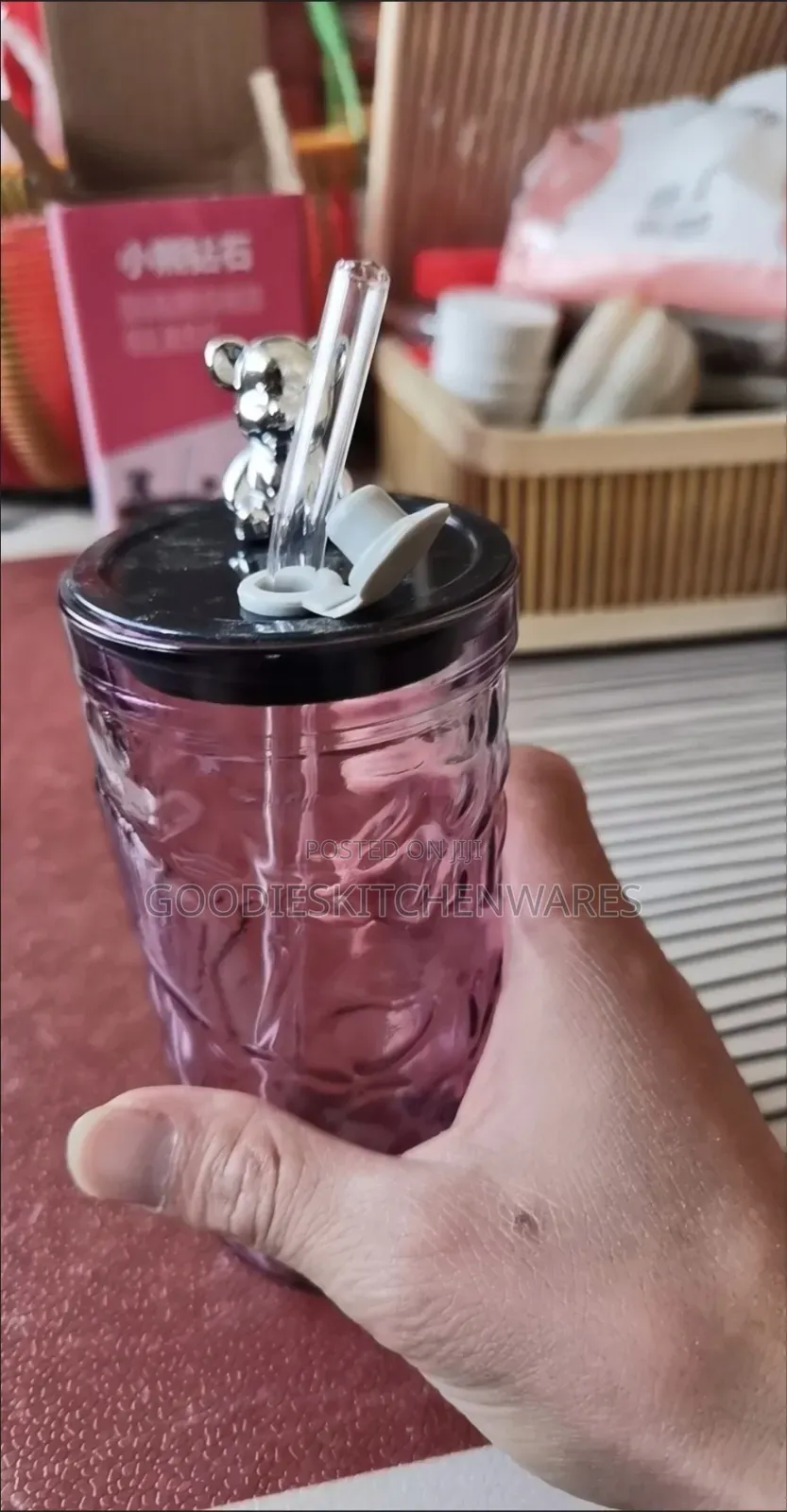 Glass Cup With Straw/ Smoothie Cup