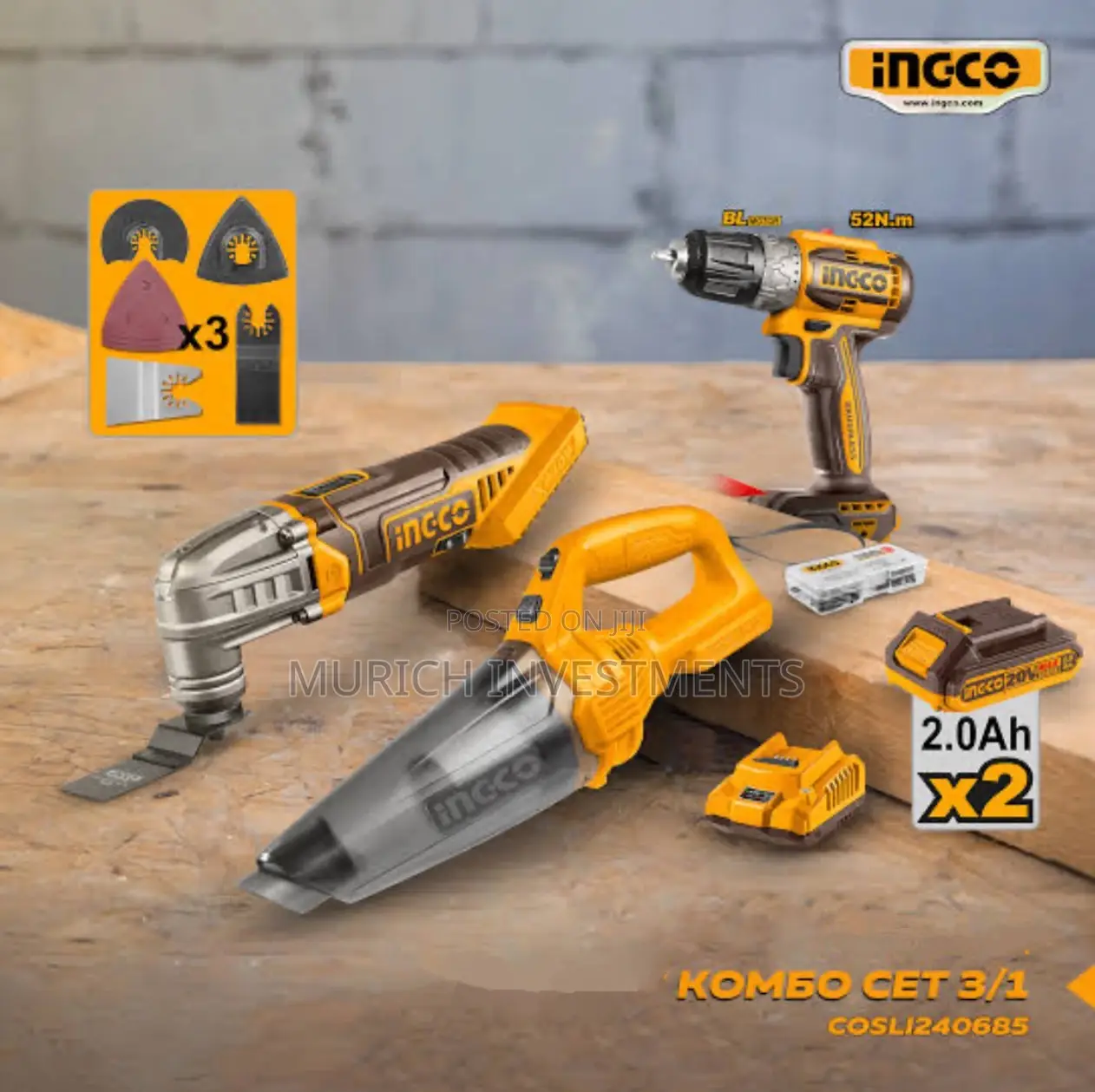 Ingco 3pcs 20v Cordless Combo Kit (Cosli240685)