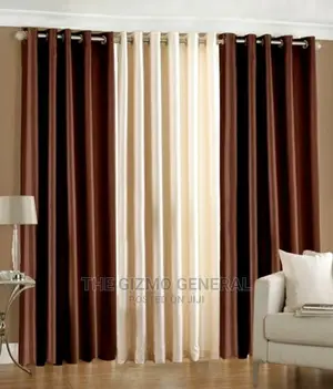 Ring Top Curtain With Off White Inner Blind - 2 Brown 1 Cream