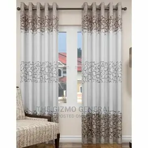 Geometric Bordered Eyelet Curtain - Cream Brown