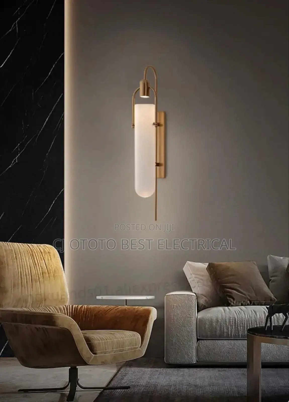 Long Glass Wall Light, Black and Gold Available Now