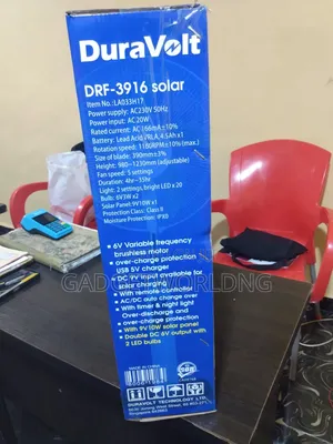 Duravolt DRF-3916 16′′ Rechargeable Solar Fan