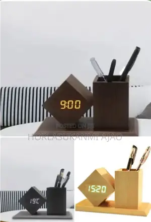 Wooden Digital Led Alarm Clock With Pen Holder Corporat Gift