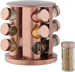 360 Rotatable Copper Spice Rack With 12 Spice Jars 