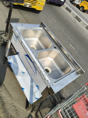 Double Bowl Commercial Washing Sink With Undershelves