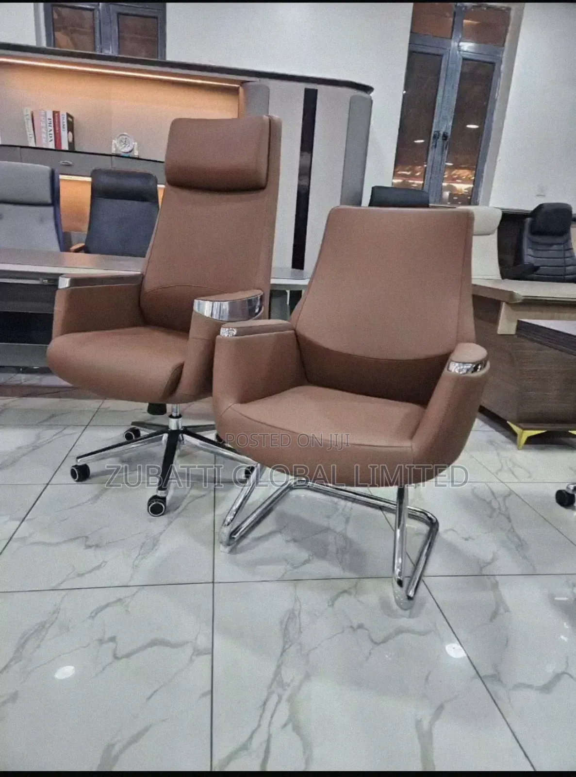 Set of Brown Executive Swivel Office Leather Chair