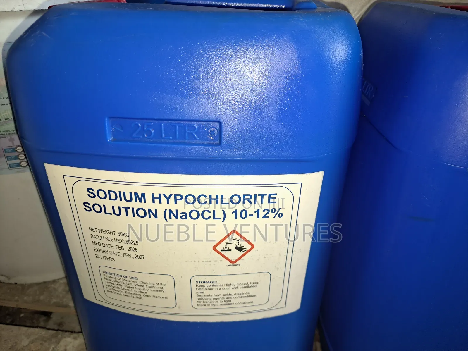 Sodium Hypochlorite/Bleach Bottle, Keg, Drum, Ibc.
