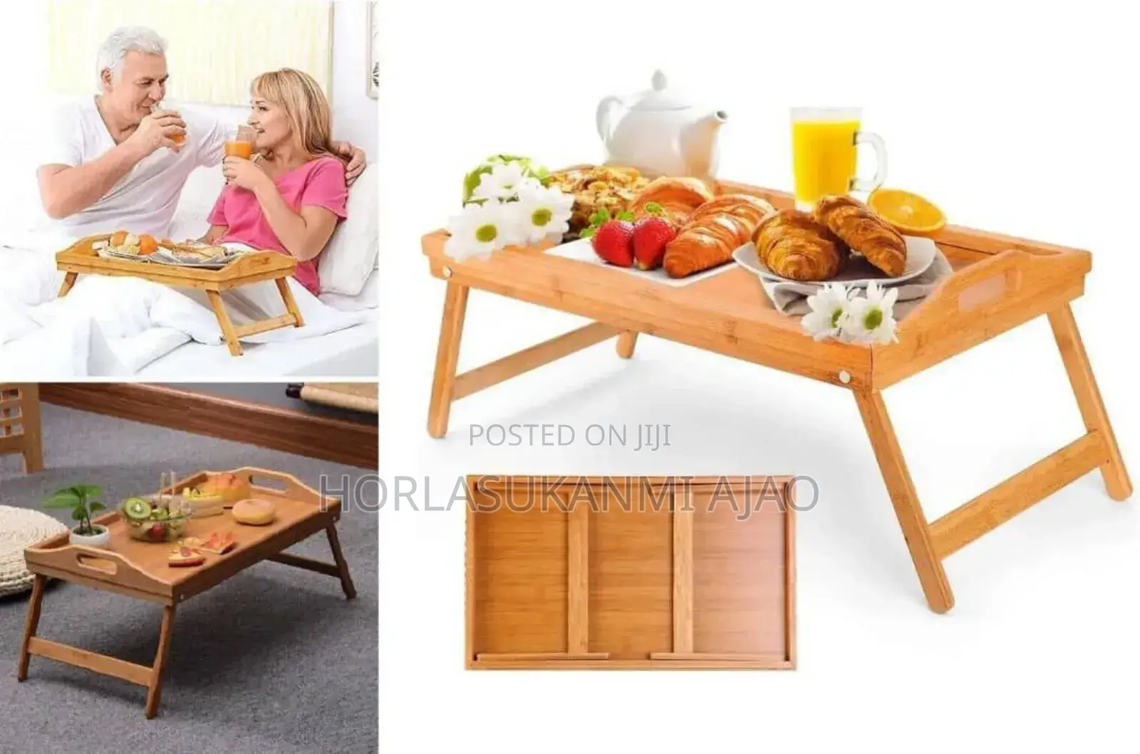 Multi Purpose Foldable Wooden Bamboo Tray, Breakfast Servi