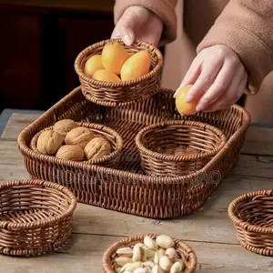 Rattan Woven Multipurpose Snacks/Food Storage Basket Tray