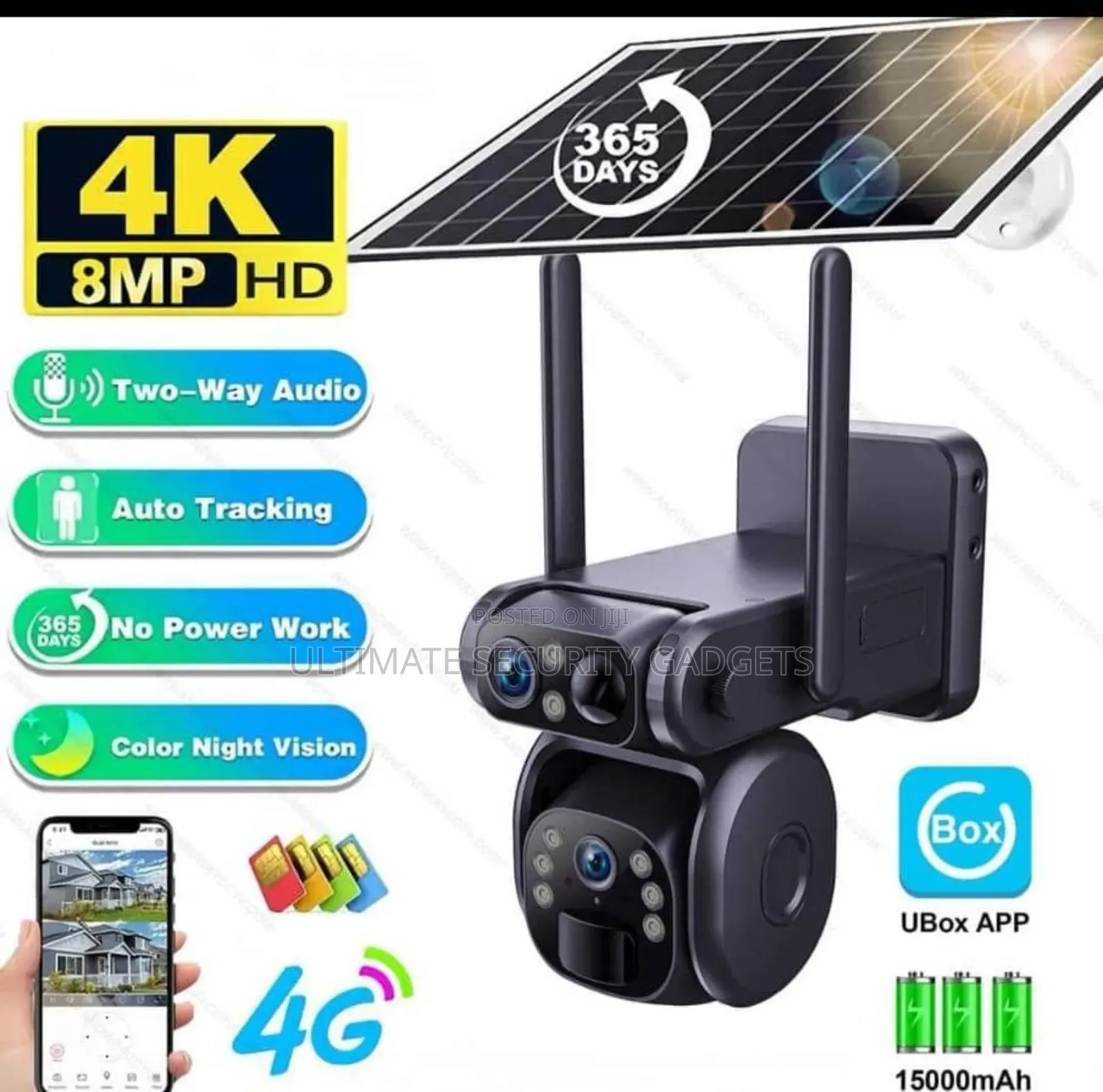 4g Sim Solar Powered Dual Lens Camera