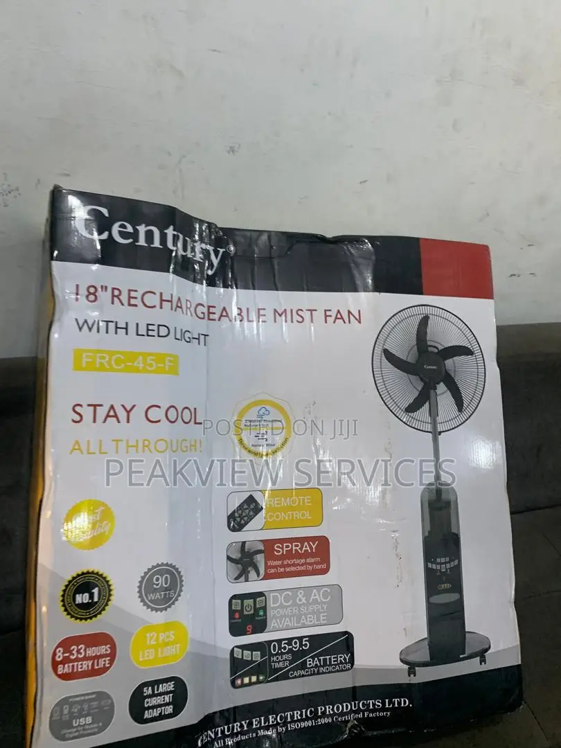 Century 18' Rechargeable Fan With Mist Function - Stay Fresh