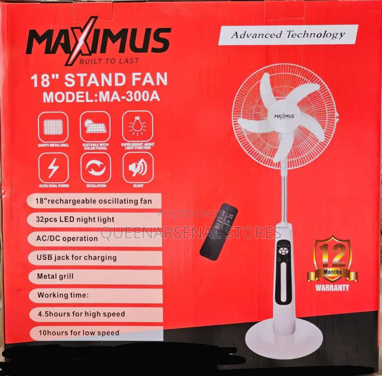 18" Maximus Rechargeable Fan