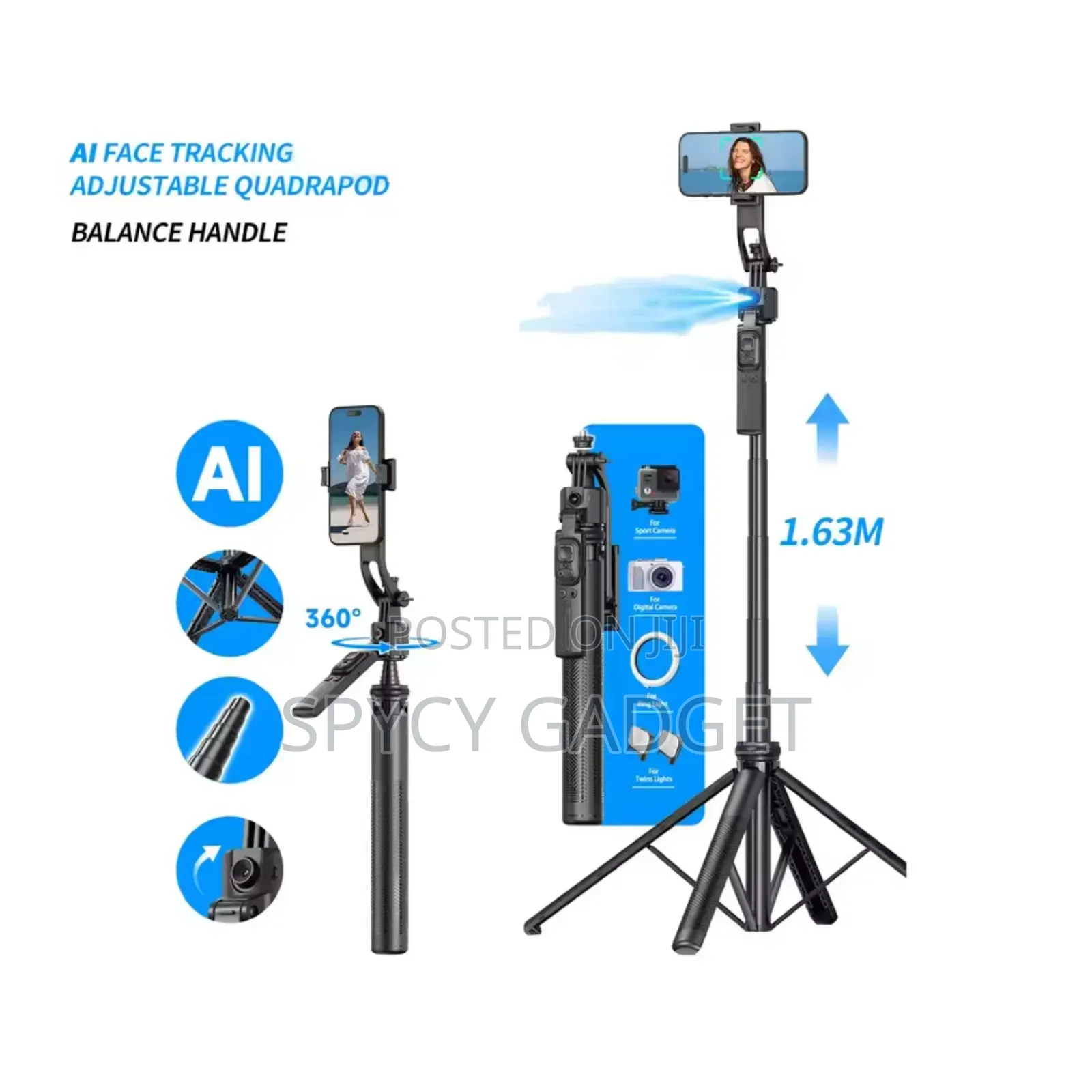 Ai Auto Face Track Selfie Stick Quadrapod Gimbal Stabilizer