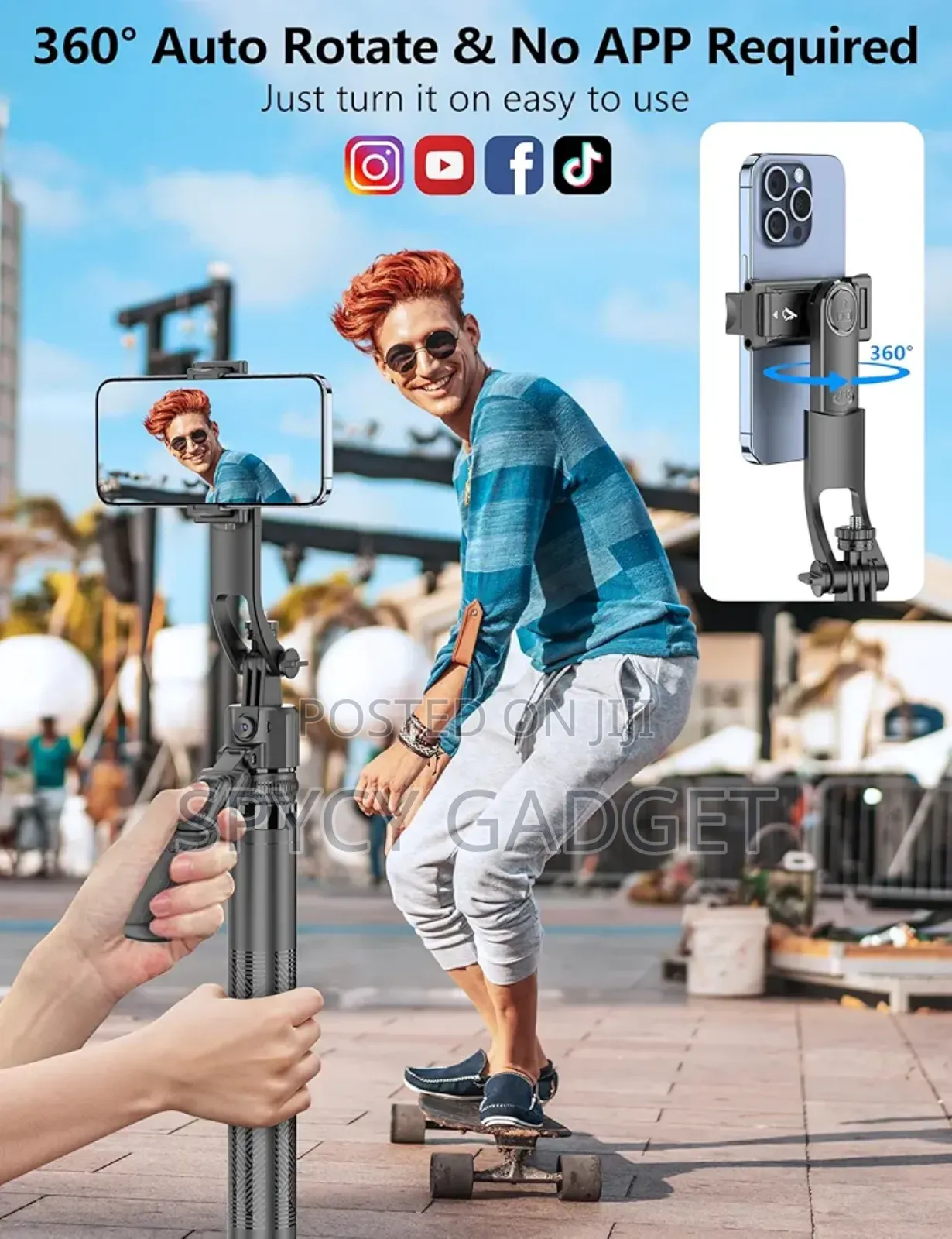 64" Auto Face Tracking Selfie Stick Quadrapod Stand Gimbal