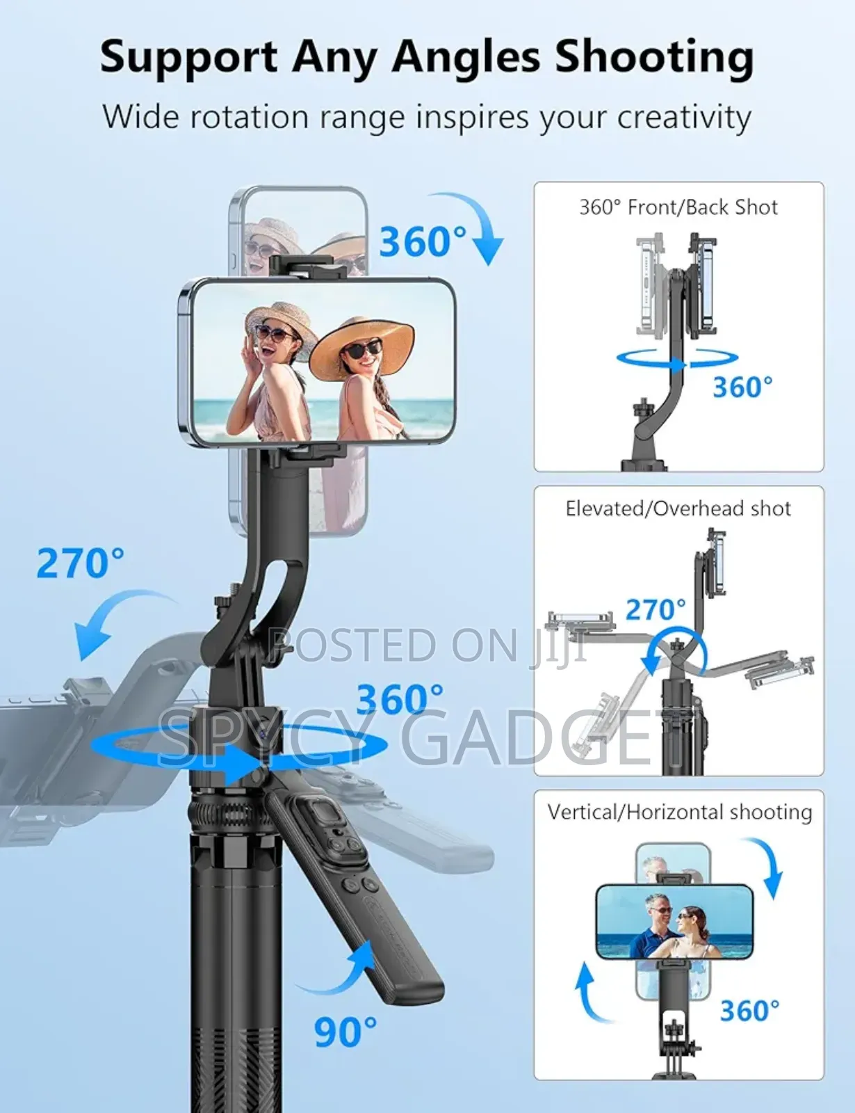 64" Auto Face Tracking Selfie Stick Quadrapod Stand Gimbal
