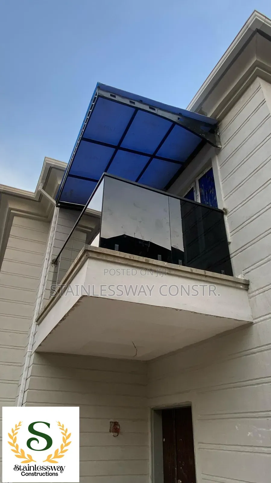 Dark Grey Glass Balcony Railing With Black Top Vint