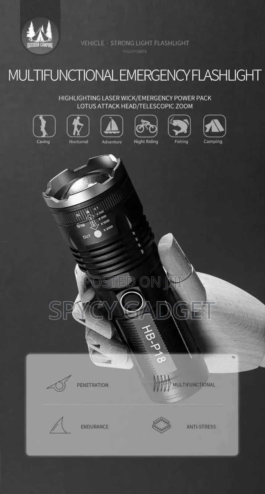 High Power Laser Flashlight Telescopic Zoom for Camping